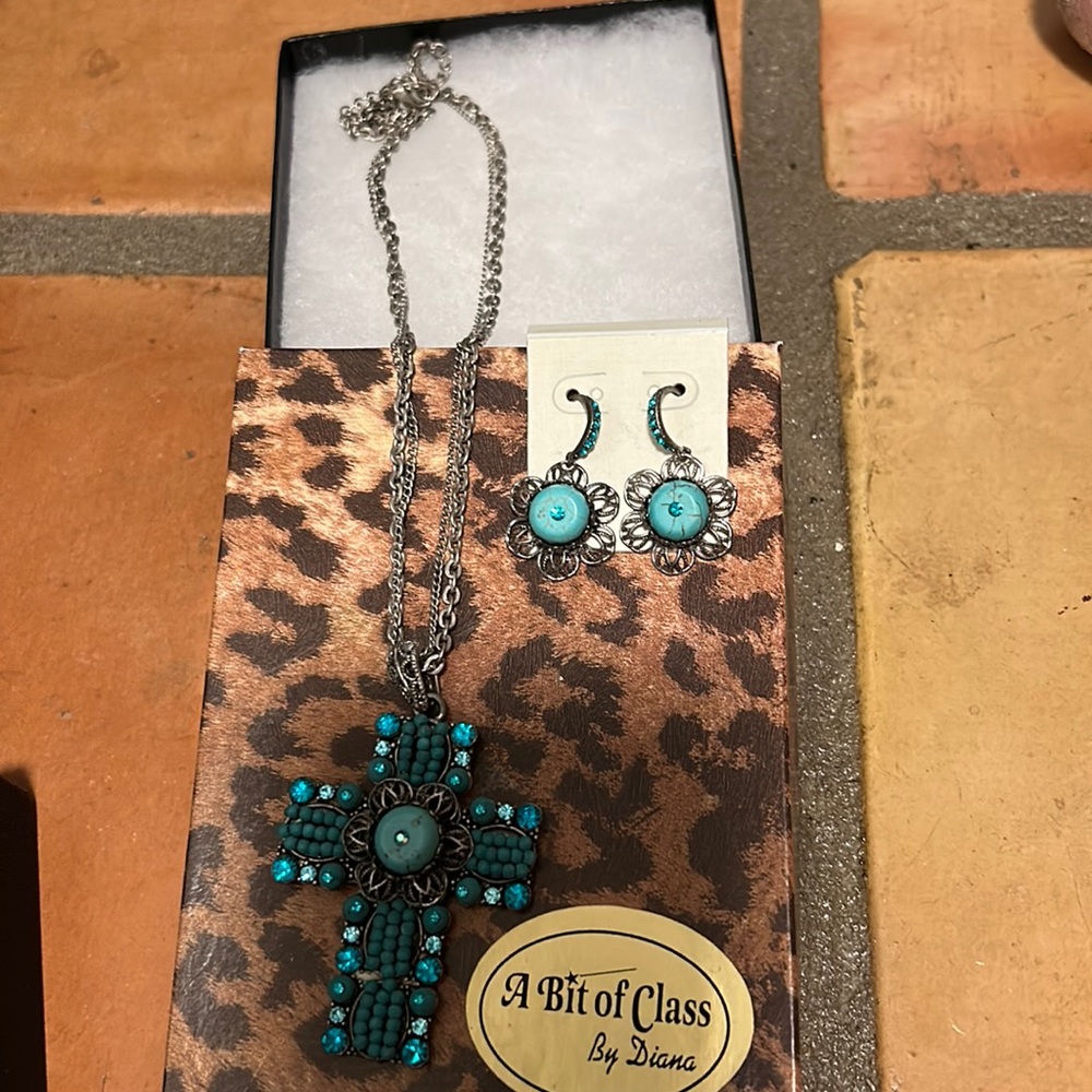Turquoise necklace and earring set. Bought from a boutique in Kingsville Texas.